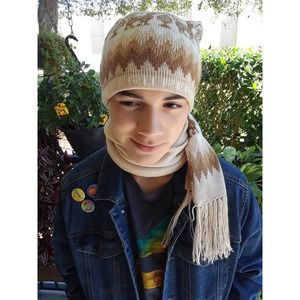 Peruvian Hat (Chullo) and Scarf One Piece Alpaca and Sheep Wool